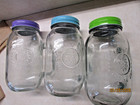 Set of 3 Clear Glass Mason Jar Type Drinking Jars w/Covers/ Handles 20 oz — photo 2