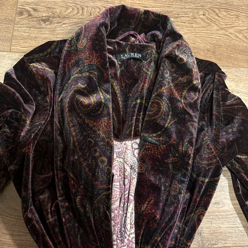Lauren Ralph Lauren Wrap Bath Robe Womens M Velvet Paisley Belted Long Velour