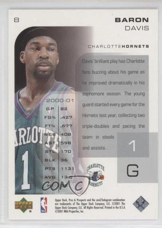 2001-02 Upper Deck Pros & Prospects Baron Davis #8 - Image 2 of 2
