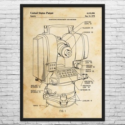 Total Station Patent Wall Art: Surveyor Gift, Civil Engineering, City Planner
