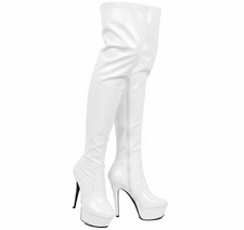 LADIES BLACK RED OVER THE KNEE THIGH HIGH STILETTO HEEL FETISH PLATFORM FULL ZIP