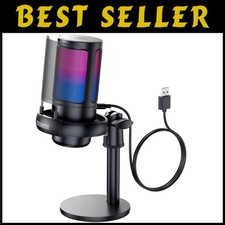 Podcast  Streaming USB Microphone - RGB Lights  Pop Filter
