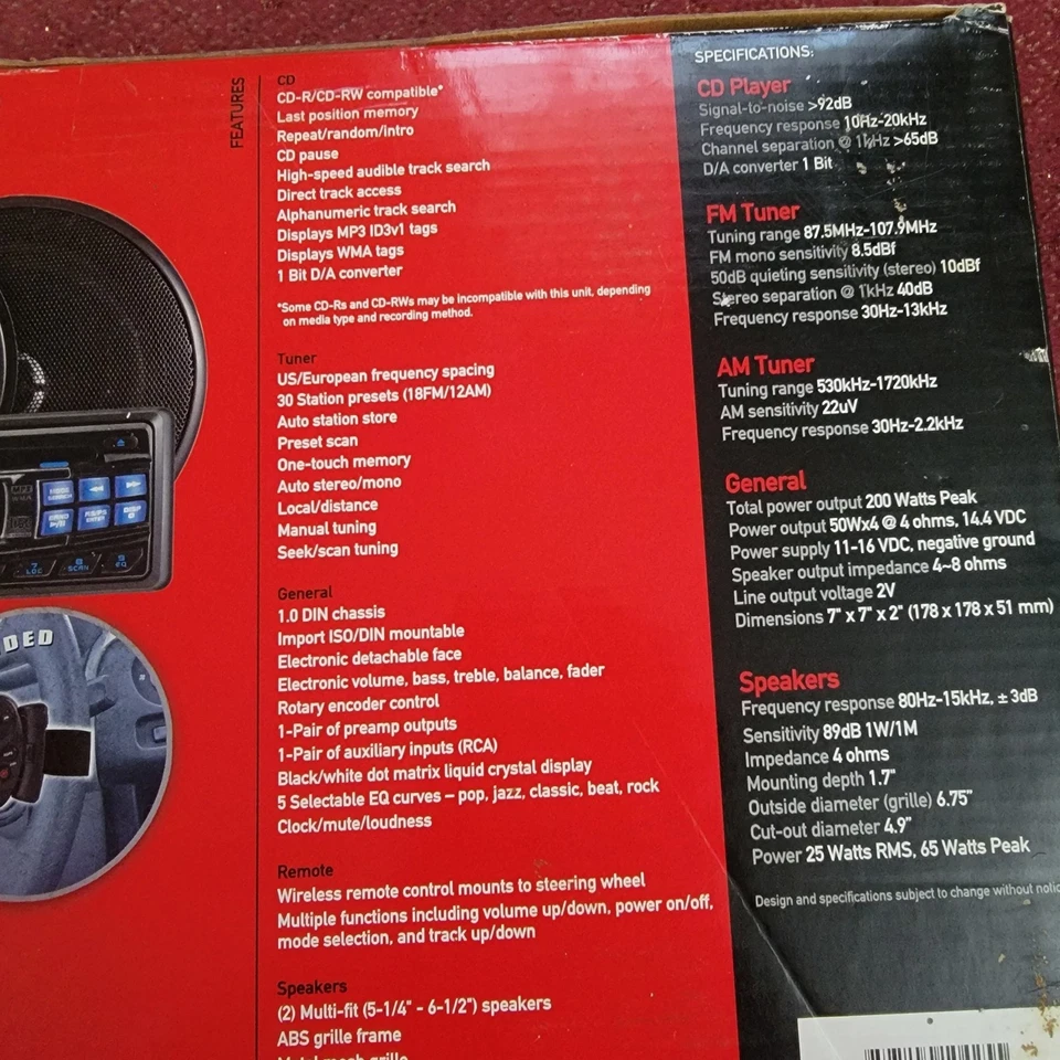 Car/ Truck Radio System AM/FM/CD/MP3/WMA Receiver/ Steering Wheel Remote-New - Image 3 of 4