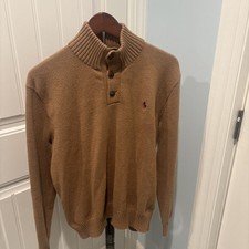 POLO RALPH LAUREN MENS SZ LARGE SWEATER 3 BUTTON MOCK NECK COTTON PULLOVER RARE