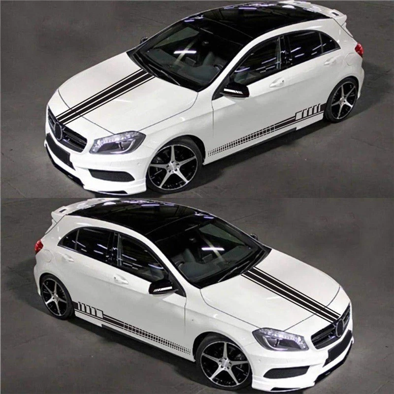 5Pcs Car Side Body Hood Mirror Long Stripe Graphics Vinyl Decal Black Sticker Foto 4 de 4