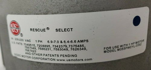 US Motors Rescue Select 1 HP X13 Style Blower Motor M055PWCYL-0382 6651RS - Picture 4 of 7
