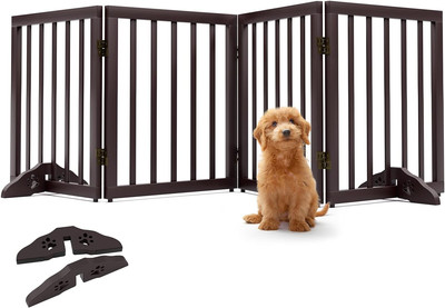 Wooden Dog Gate Foldable Dog Fence Freestanding 4 Panel Pet Gates Freestanding F