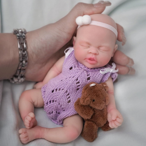 7" Miniature Reborn Baby Doll Silicone Full Body Realistic Newborn Doll Closed E