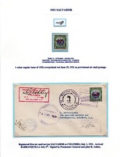 EL SALVADOR 1931 COLUMBIA FIRST FLIGHT EL SALVADOR TO BARRANQUILLA REGISTERED