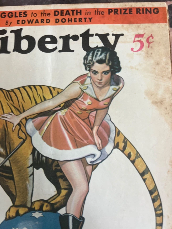 Liberty Magazine July 1933 Vintage Illustrated Cover Circus & Tiger Delmart DM8 - Image 2 of 4
