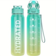 32oz Motivational Water Bottle with Time Markers, BPA-Free Tritan Plastic