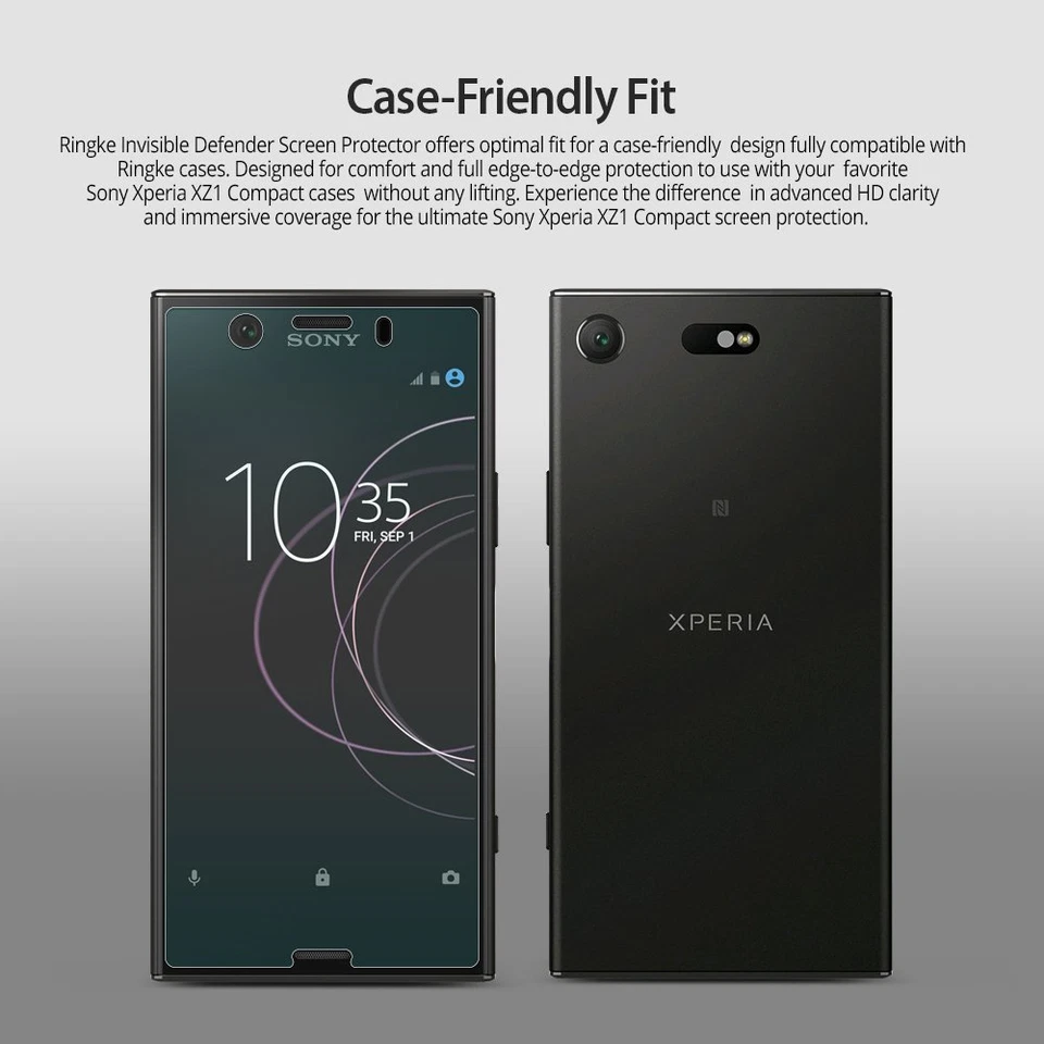 Protetor de tela compacto Sony Xperia XZ1 Ringke® [cobertura total] filme transparente 2 peças - Imagem 2 de 4