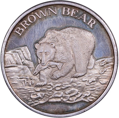 North American Wildlife Series Brown Bear 2 oz 999 Fine Silver Art Round - Toned