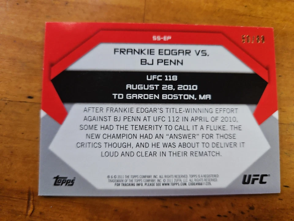 BJ PENN & FRANKIE EDGAR 2011 Topps UFC Moment of Truth Showdown Shots Onyx /88 - Image 2 of 2
