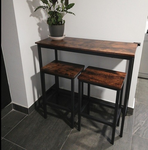 Breakfast Bar Table And Stools Kitchen Pub Dining Room Industrial Furniture Set - Picture 5 of 5