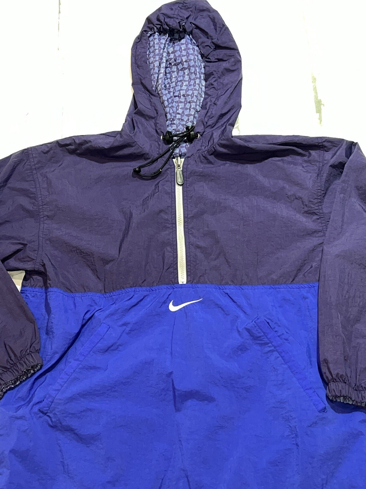 Vtg Nike Size M Windbreaker Center Check Swoosh Hooded Jacket Purple Reversable
