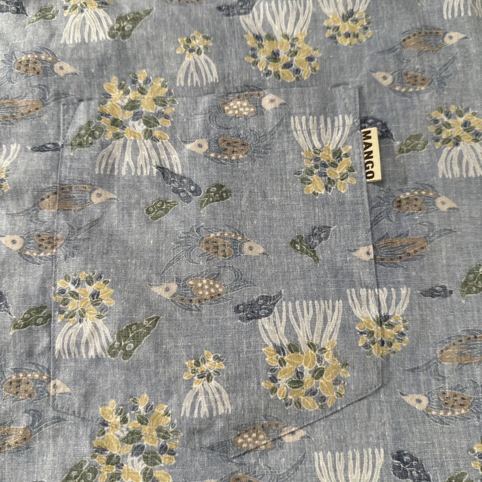 Camisa Mango Okinawa Original Para Hombre 5L Azul Inside Out Floral Hawaiana Japón Foto 4 de 4