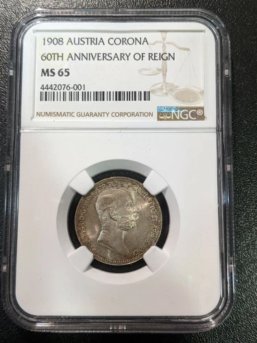 1908 MS65 Austria Silver Corona NGC UNC KM 2808 60th Anniv of Reign Franz Joseph