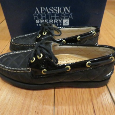 black leather sperrys women's