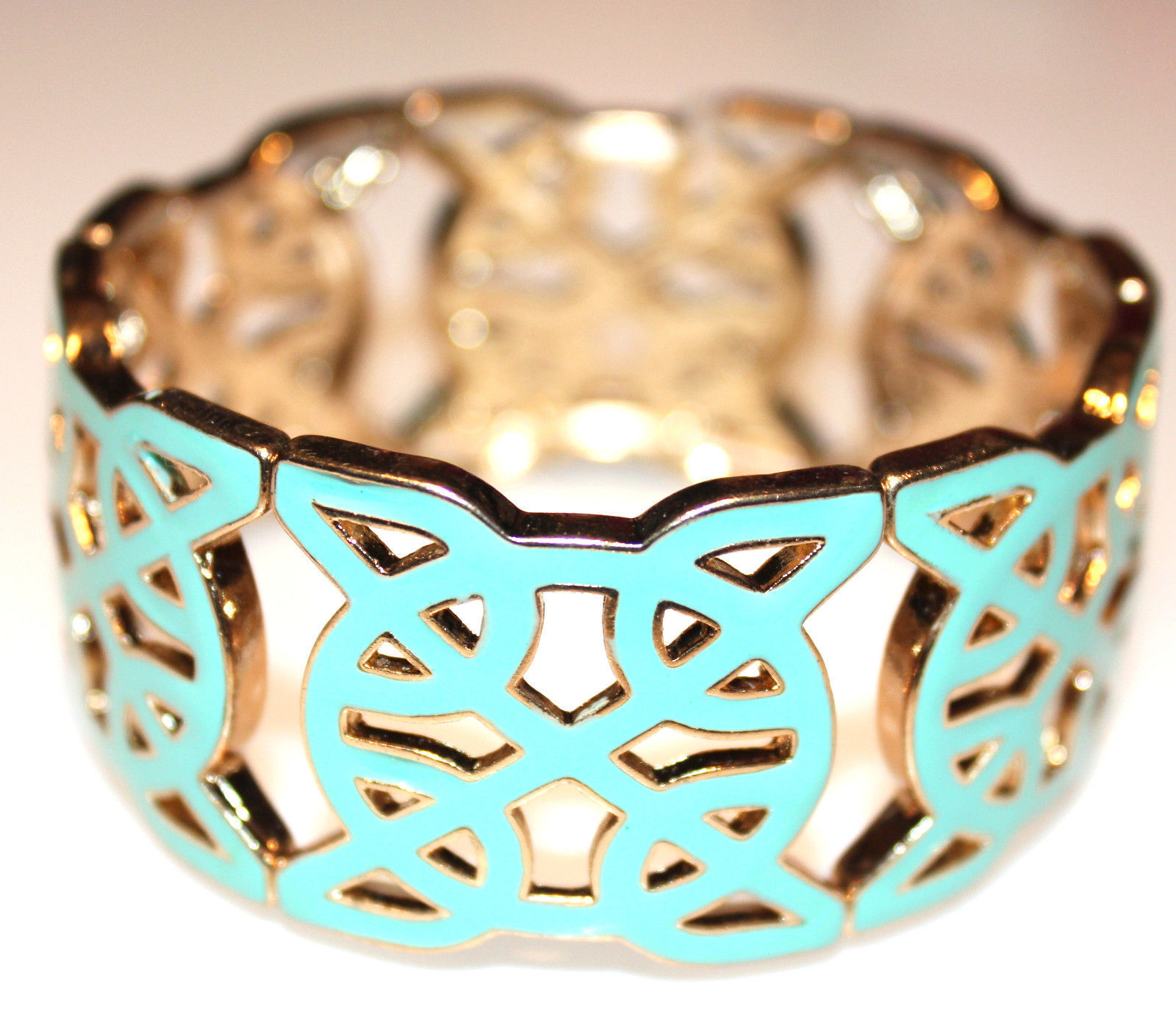 最大75％オフ！ Chunky Geometric Aqua Blue Turquoise Bracele Gold Enamel いつでも送料無料 Stretch