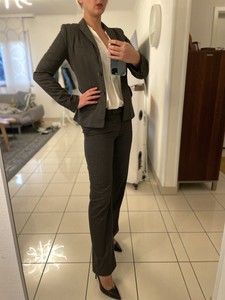Damen Hosenanzug Kostum Set 36 Nadelstreifen Blazer Hose Grau Ebay