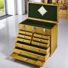 8 Drawer Hardwood Tool Chest Storage Cabinet Toolbox Felt-Lined Machinists Chest