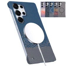 For Samsung Galaxy S25 Ultra S24 S23 Magnetic Case Slim Frameless Fiber Pattern