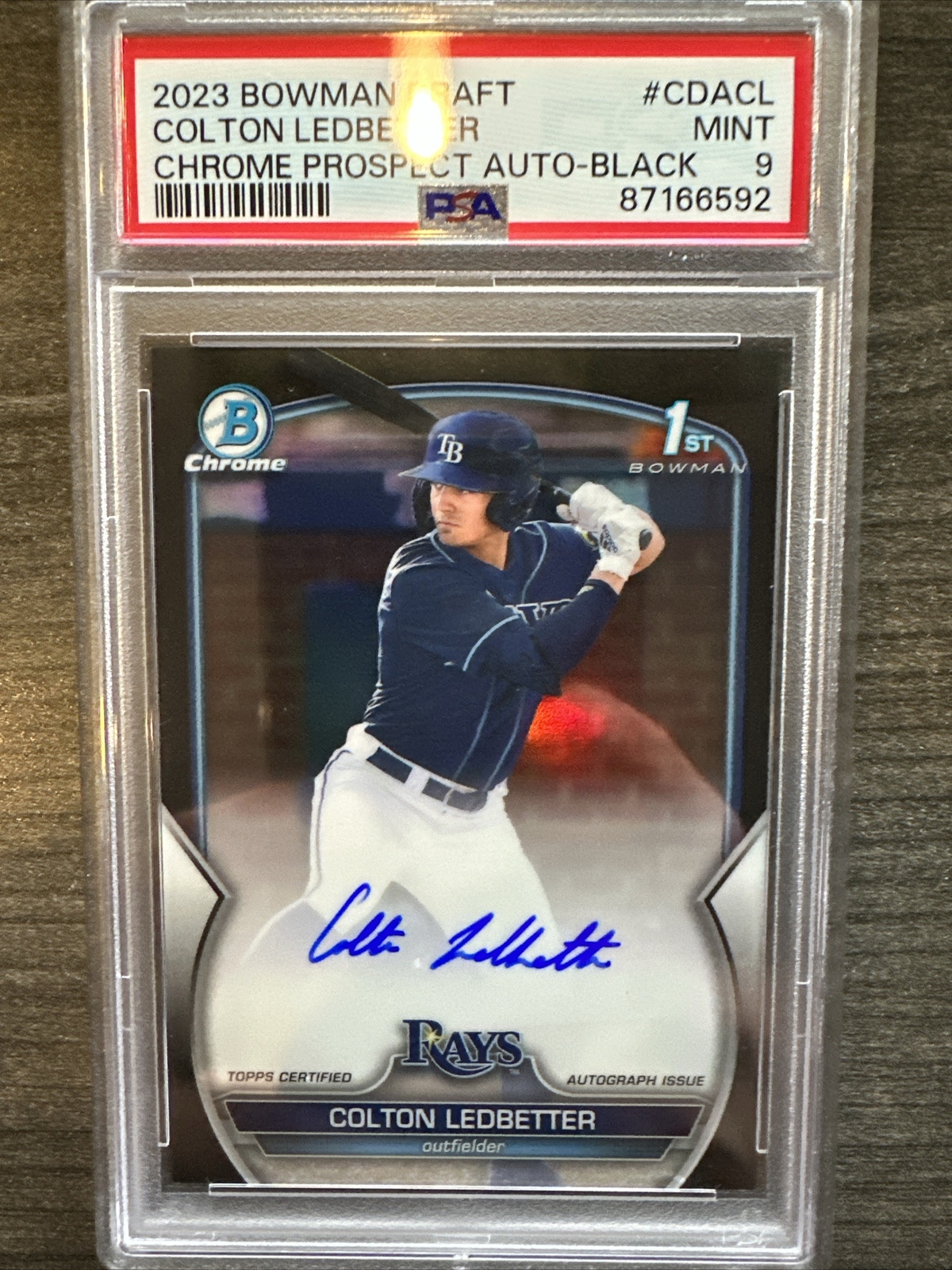 2023 Bowman Chrome Draft COLTON LEDBETTER #CDA-CL Auto Black /75 Rays PSA 9