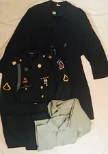 US Army Infantry PFC Trench Coat Green Slacks and Shirts Dress Blue Jacket