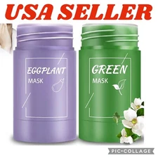 GREEN TEA Purifying Clay Mask Stick + EGGPLANT CLAY MASK Facial Deep Cleansing