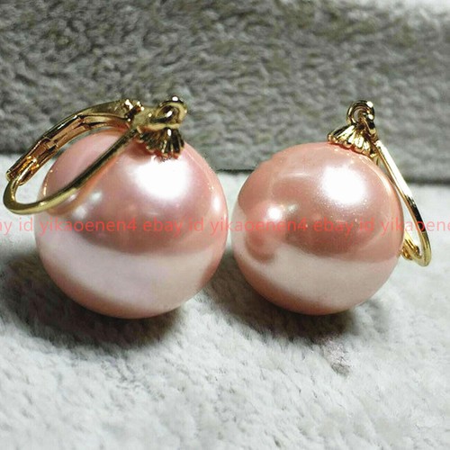 Round AAA 16mm SOUTH SEA Pink Shell Pearl Earrings 14k Gold - Picture 3 of 12