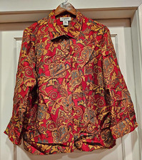 VINTAGE EASY SPIRIT SZ Lg Red Floral Paisley BLOUSE 3/4 sleeve 100 SILK