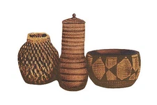 15 African Style 3 Woven Baskets Brown Black Border Cutouts Wallies Wall Decals