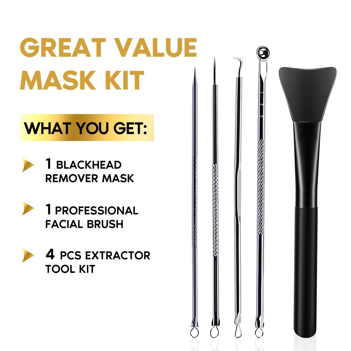 Blackhead Kit, Peel Off with Brush and Pimple Extractors, Deep Cleansing for ...
