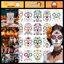 18 Pack Day of the Dead Face Tattoos - Sugar Skull Catrina Makeup Kit for Partie
