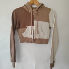 Hollister Y2K Brown Patchwork Cropped Zip Up Hoodie M Preppy Sporty Athleisure