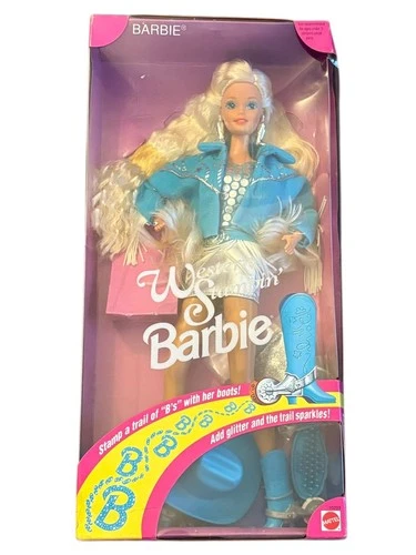 NOS Vintage 1993 Western Stampin’ Barbie Doll Mattel 10293 Cowgirl Boots/Glitter