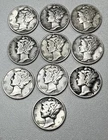 Mercury Dimes Lot of (10) 90% Silver - Mixed Lot, Dates Vary 1935 To 1939