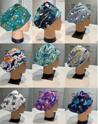 HEARTFELT HATS 9 Designs | SEALIFE Jersey Fabric | Scrub Hat | Theatre Cap | Nurses Surgeons