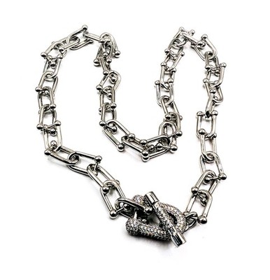 Chunky Paperclip Chain Necklace Silver Tone Pavé Carabiner Statement