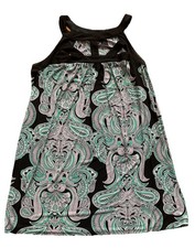 EN Focus Women Sleeveless Dress, Black Green White Paisley Cut Out Neck 18W Plus