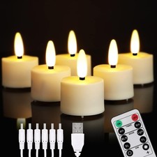 LED Rechargeable Tea Lights Candles with Remote, 6 Warm White Charging cable