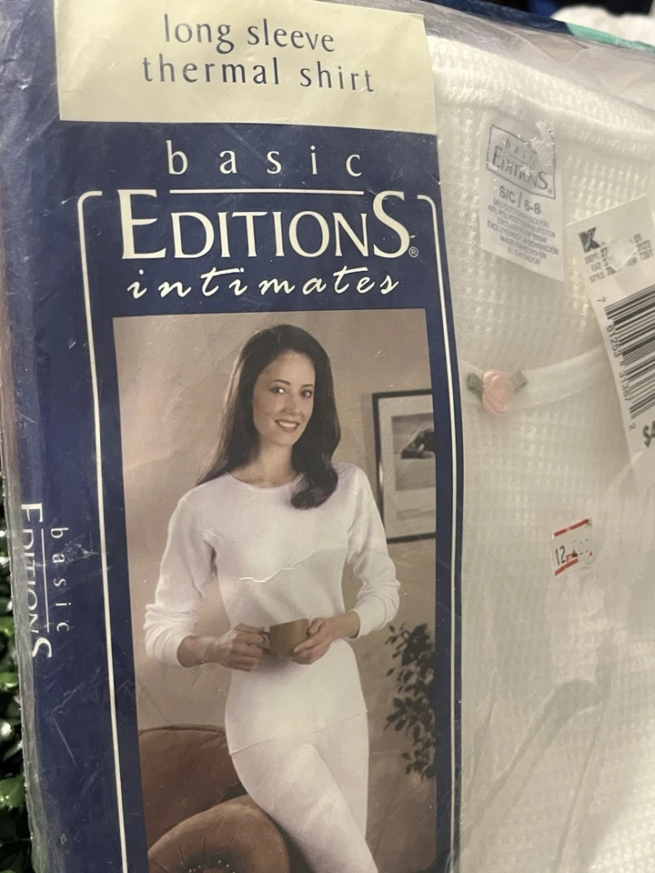 Vintage 90s Basic Editions Intimates Womens Small Thermal Scoop Neck Shirt NOS - Image 3 of 4