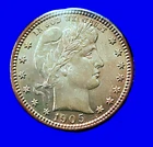 1905 BARBER QUARTER 25c ~ GORGEOUS ROSE & MULTICOLOR TONING CHOICE UNCIRCULATED