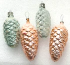4 Antique Vintage Silver Glass Christmas USSR Ornament Xmas Tree Decor Pinecones