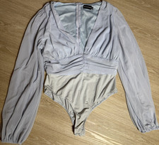PRETTYLITTLETHING Light Blue One Shoulder Long Sleeve Bodysuit UK 14