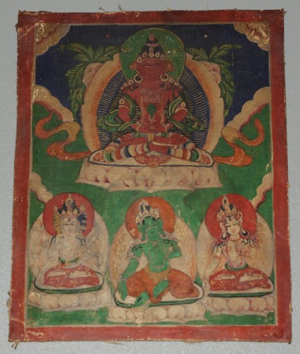 Real Tibet 19th Century Old Antique Buddhist Cotton Tsaklis Thangka Amitayus