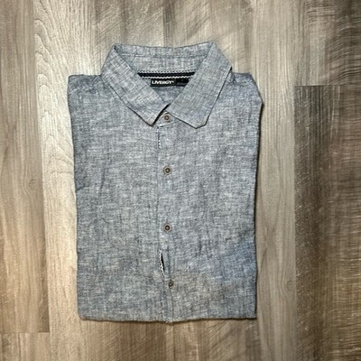 Livergy Linen Blend Short Sleeve Button Down - Medium