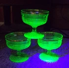 3 Uranium Green Anchor Hocking Depression Low Sherbet Glasses Vintage