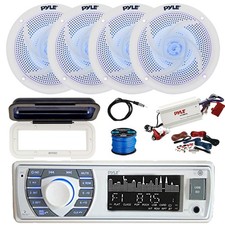 Pyle BT Marine MP3 Stereo Receiver, BT Amp, 4X 6.5" LED Speakers,Accessories